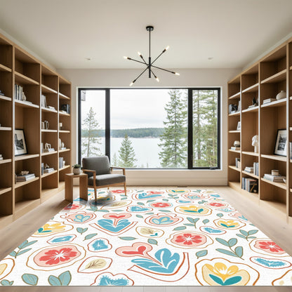 Coral Blue Abstract Floral Meadow Rug