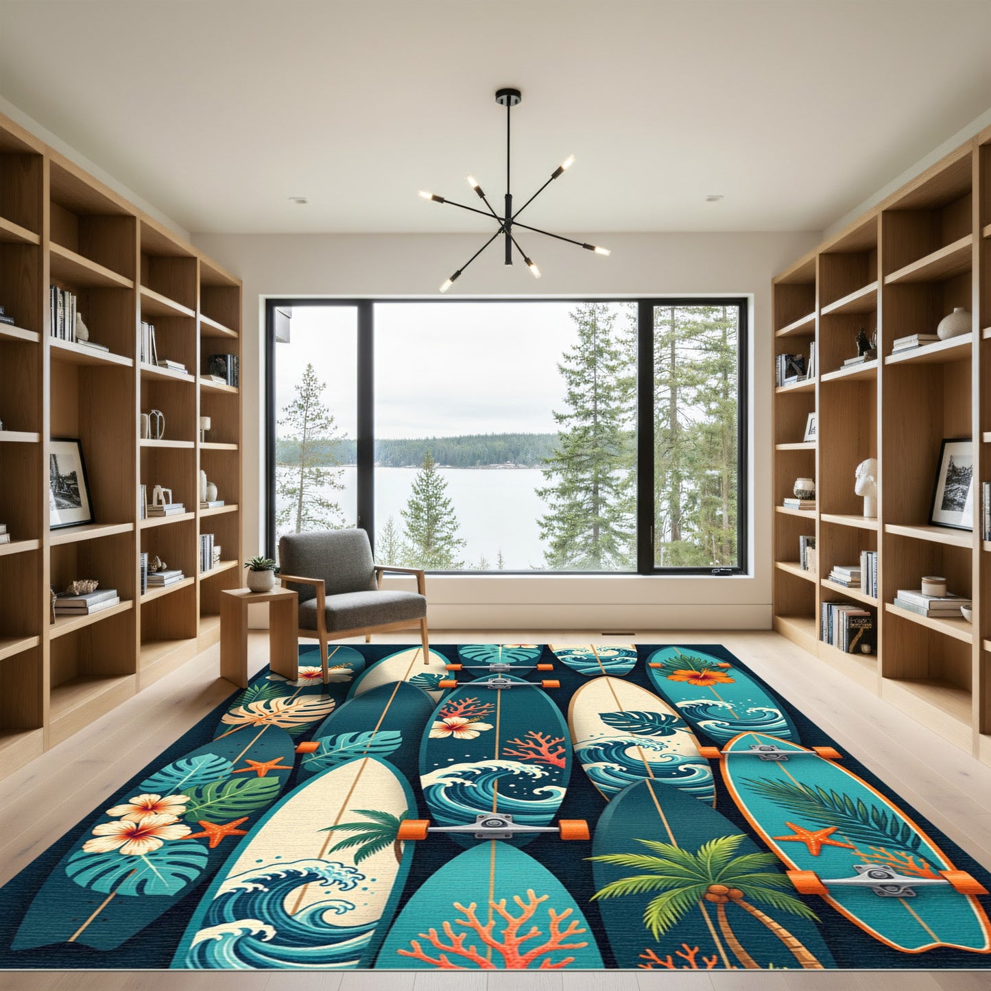 Tropical Surfboard Floral Ocean Collage Rug