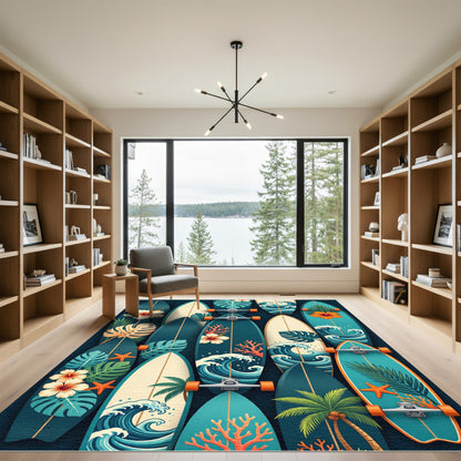 Tropical Surfboard Floral Ocean Collage Rug