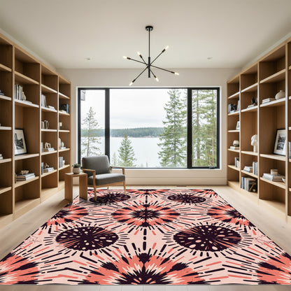 Coral Pink Burst Graphic Medallions Rug