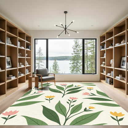 Spring Botanical Flowers Accent Rug