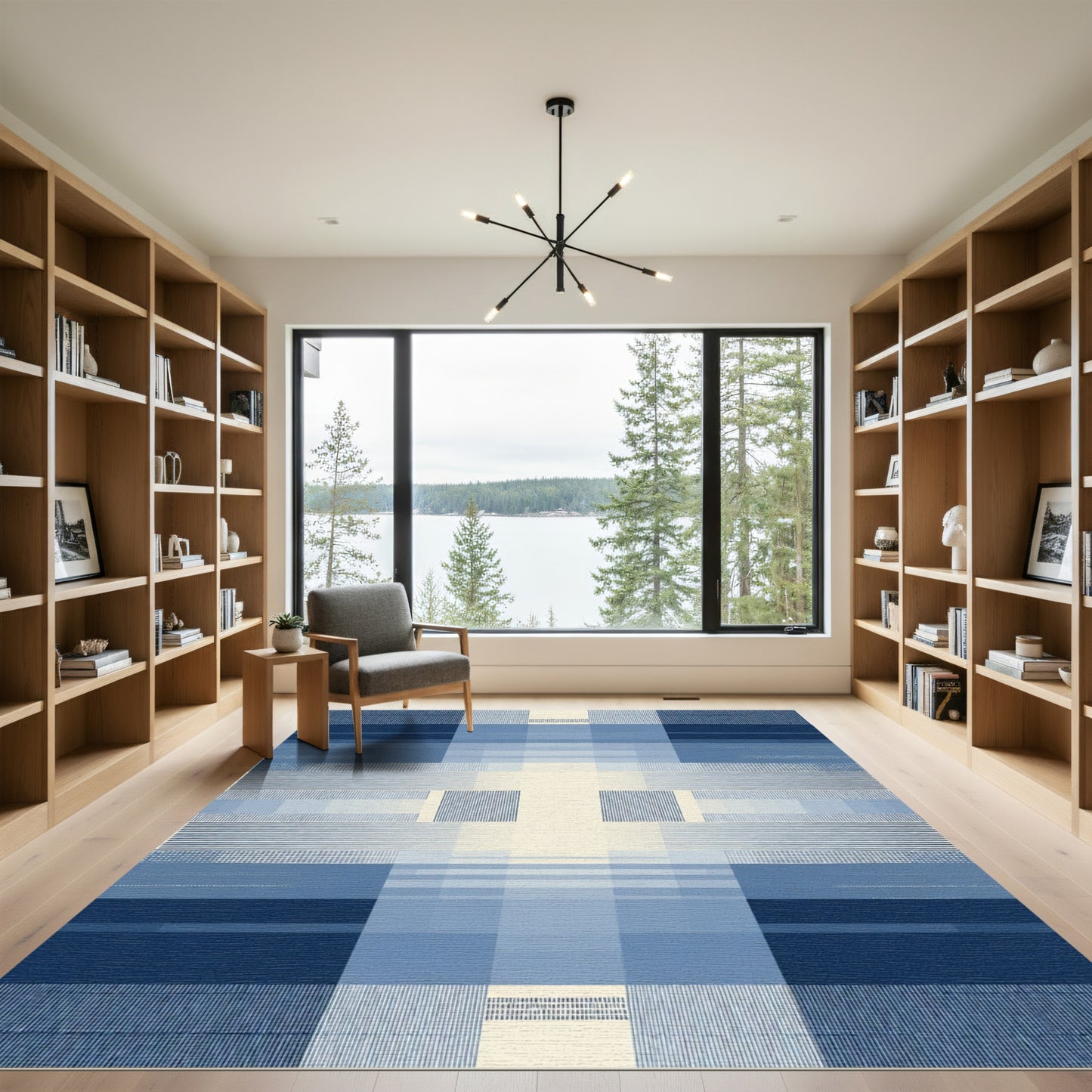 Modern Blue Geometric Abstract Gradient Rug