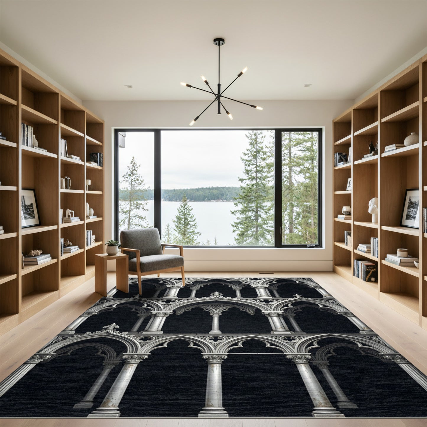 Gothic Arch Architectural White Stone Rug
