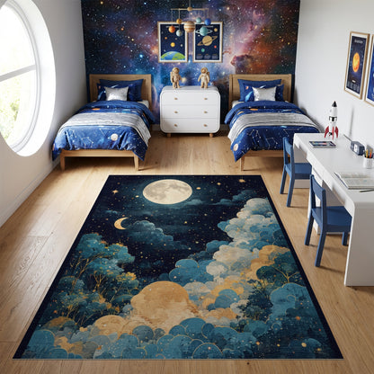 Dreamy Starry Moon Clouds Trees Rug
