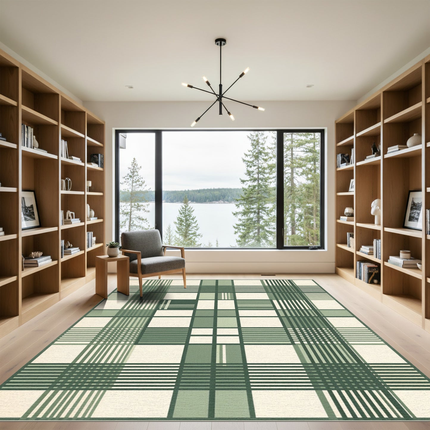 Sage Green Grid Plaid Geometric Rug