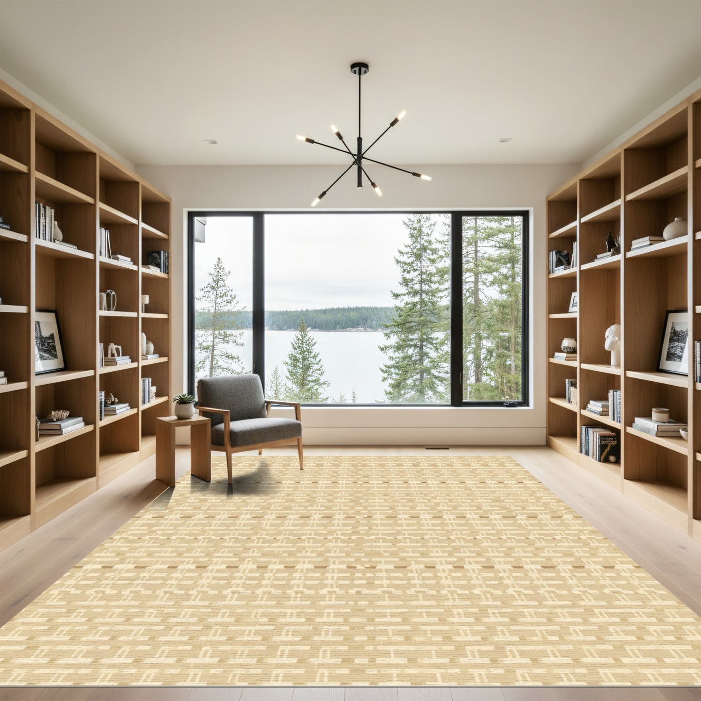 Tan Woven Stripe Geometric Rug