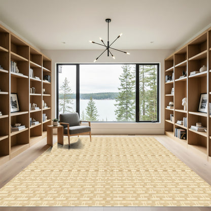 Tan Woven Stripe Geometric Rug