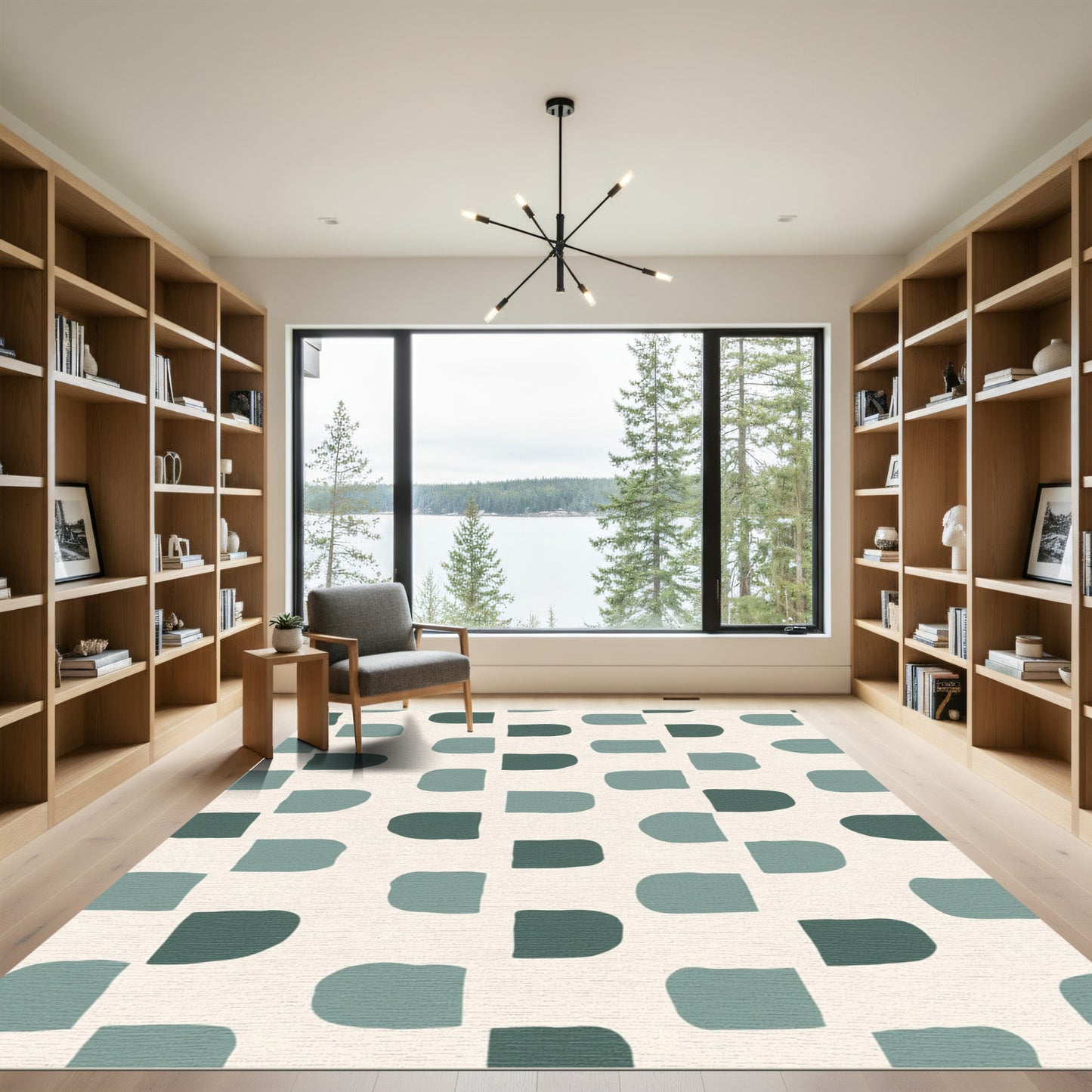 Modern Teal Rounded Squares Arrangement Rug
