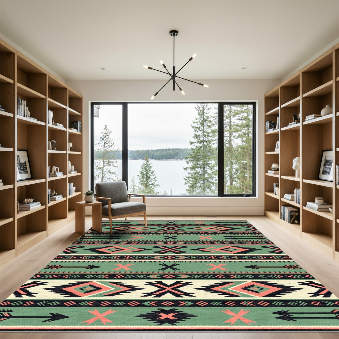 Sage Coral Geometric Striped Arrow Rug