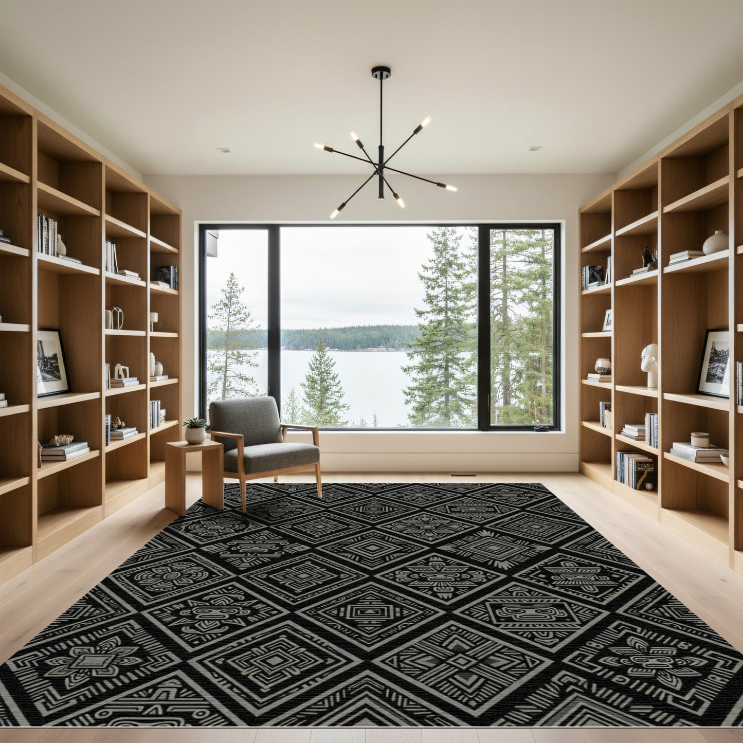 Black Grey Aztec Diamond Collage Rug