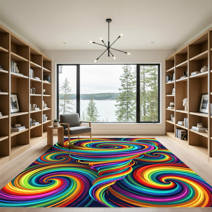 Vibrant Rainbow Swirl Vortex Abstract Rug