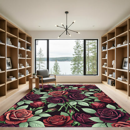 Dark Romantic Rose Bouquet Floral Rug