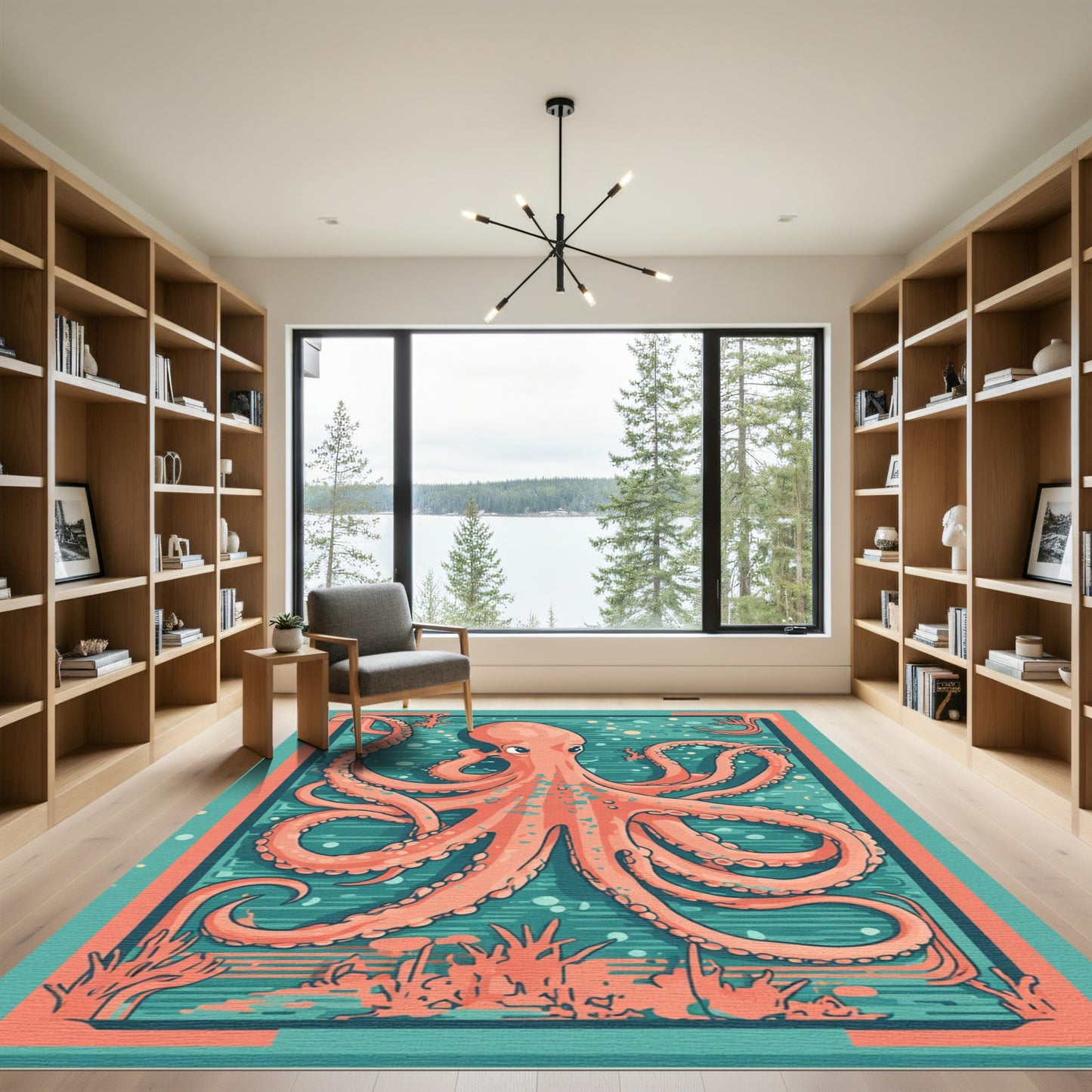 Coral Pink Octopus Sea Creatures Rug