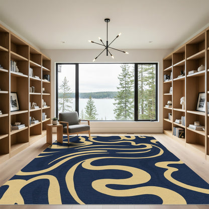 Golden Swirl Abstract Navy Rug