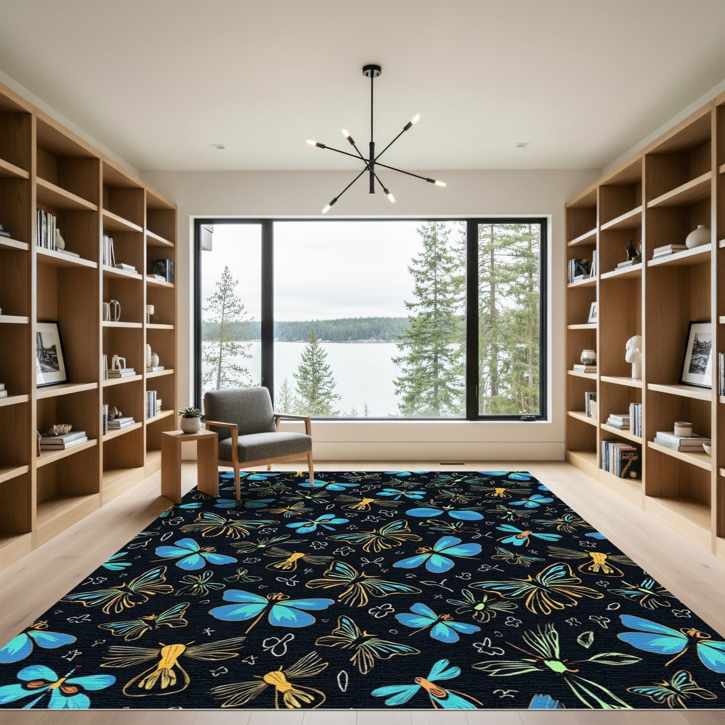 Whimsical Blue Yellow Insect Garden Rug