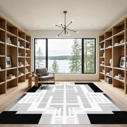 Monochrome Geometric Arch Building Rug