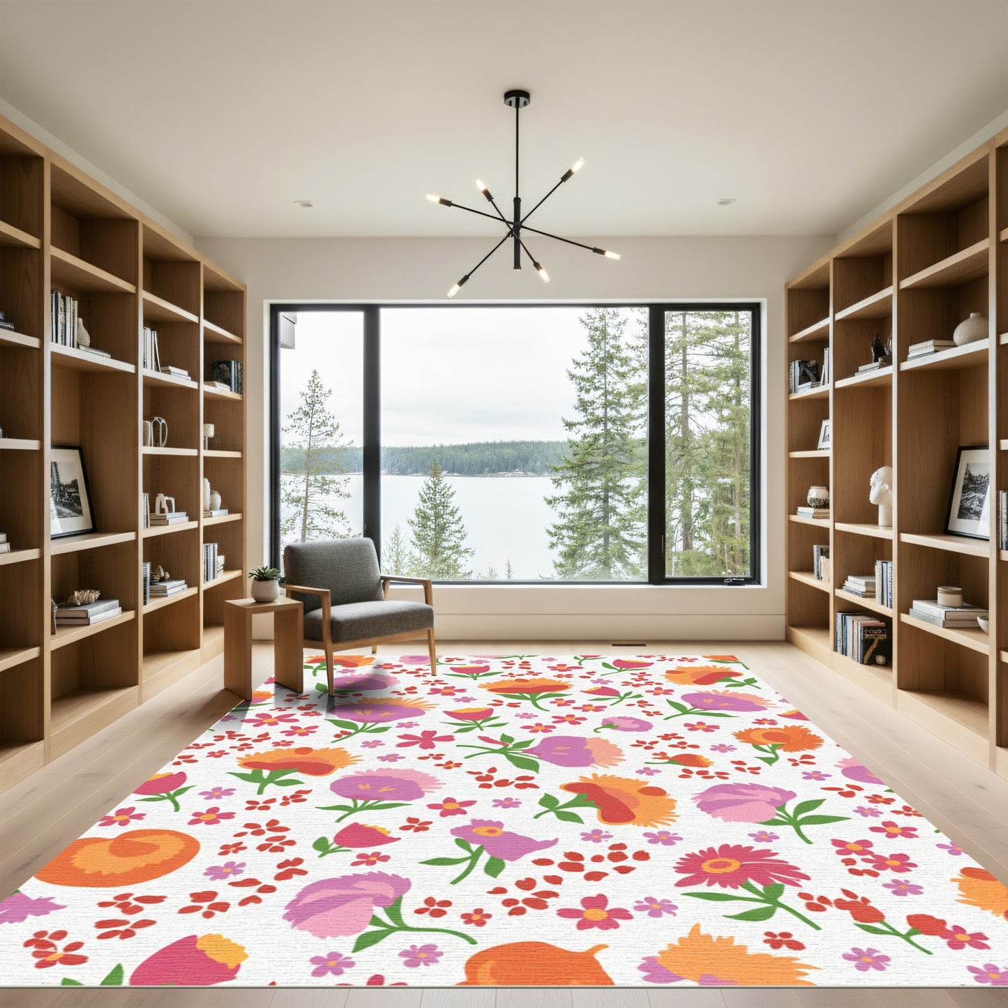 Whimsical Coral Pink Floral Sprig Rug
