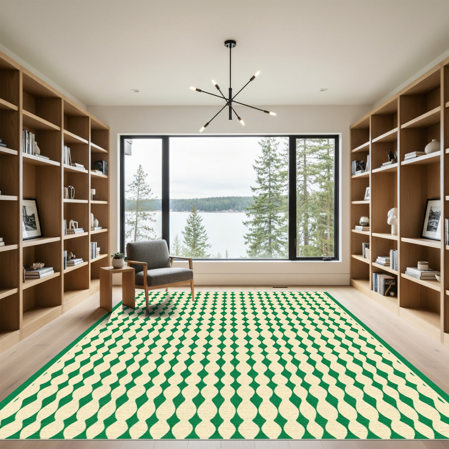 Green Cream Geometric Ogee Rug