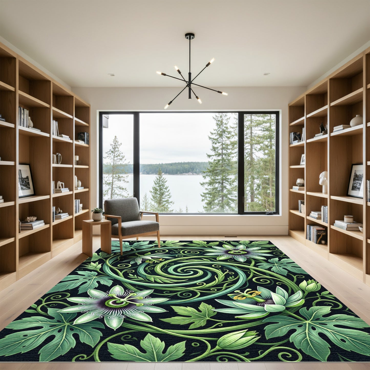 Art Nouveau Green Passion Flower Vines Rug