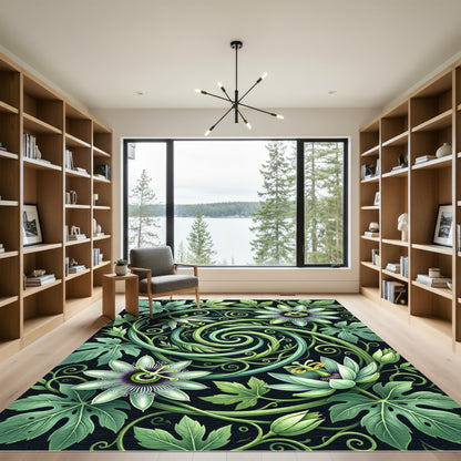 Art Nouveau Green Passion Flower Vines Rug