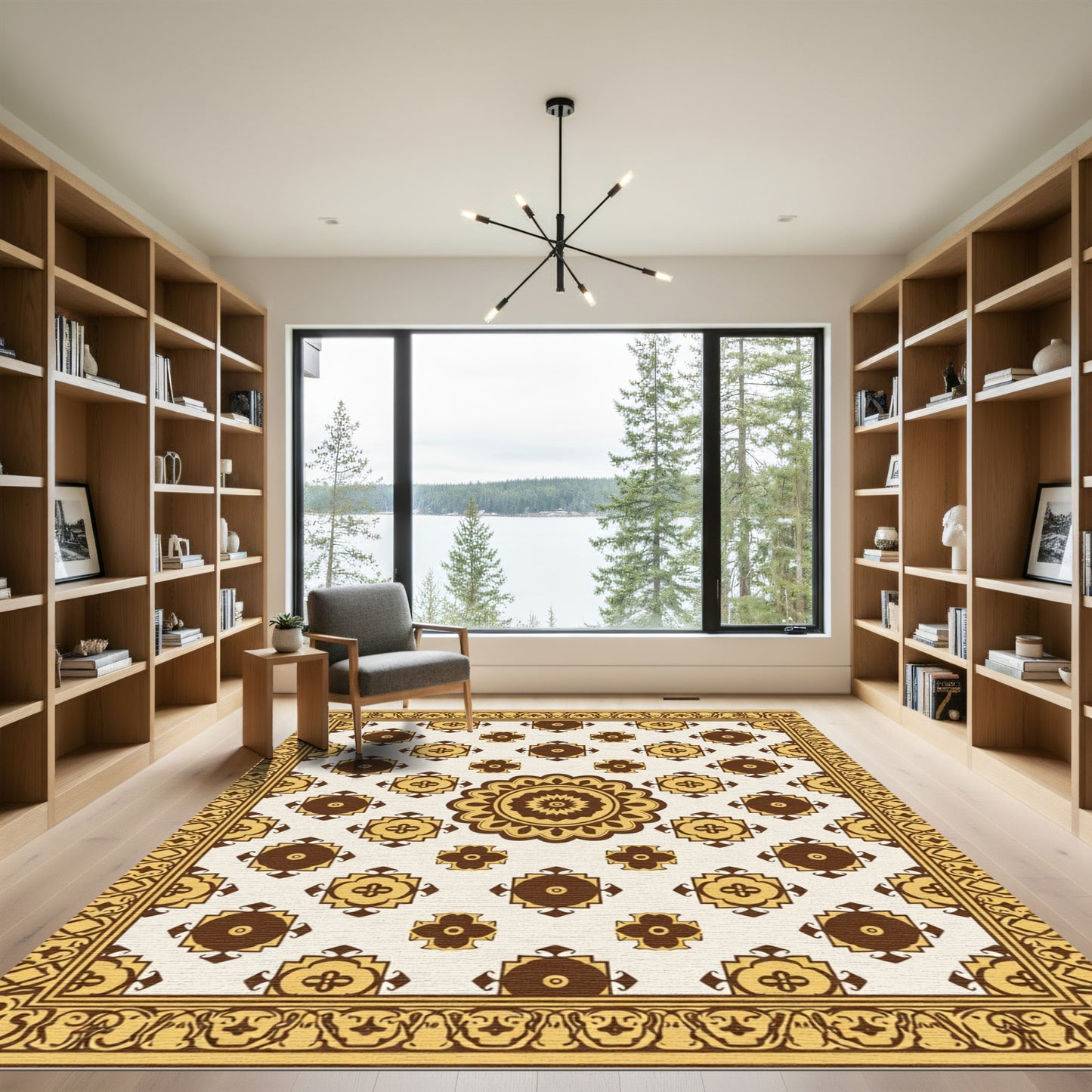 Brown Ochre Medallion Floral Geometric Rug