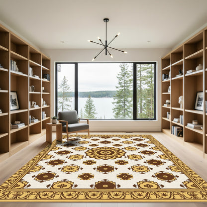 Brown Ochre Medallion Floral Geometric Rug