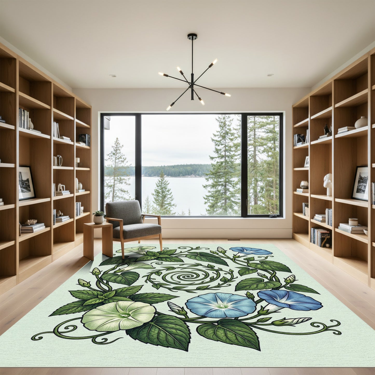 Vine With Blue Green Morning glories Rug