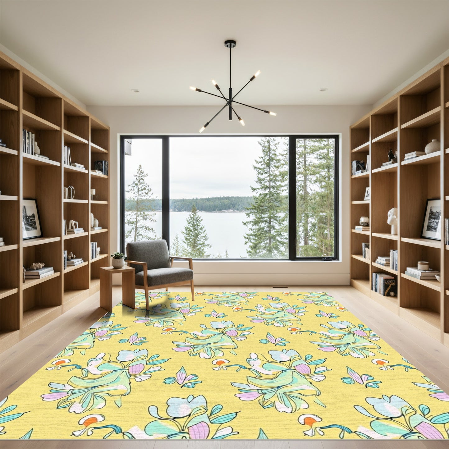 Pastel Yellow Abstract Floral Cluster Rug