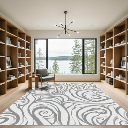 Gray Swirl Abstract Whimsical Flow Rug