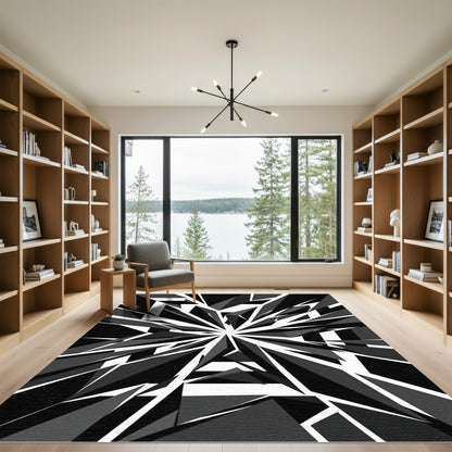 Monochrome Abstract Geometric Starburst Rug