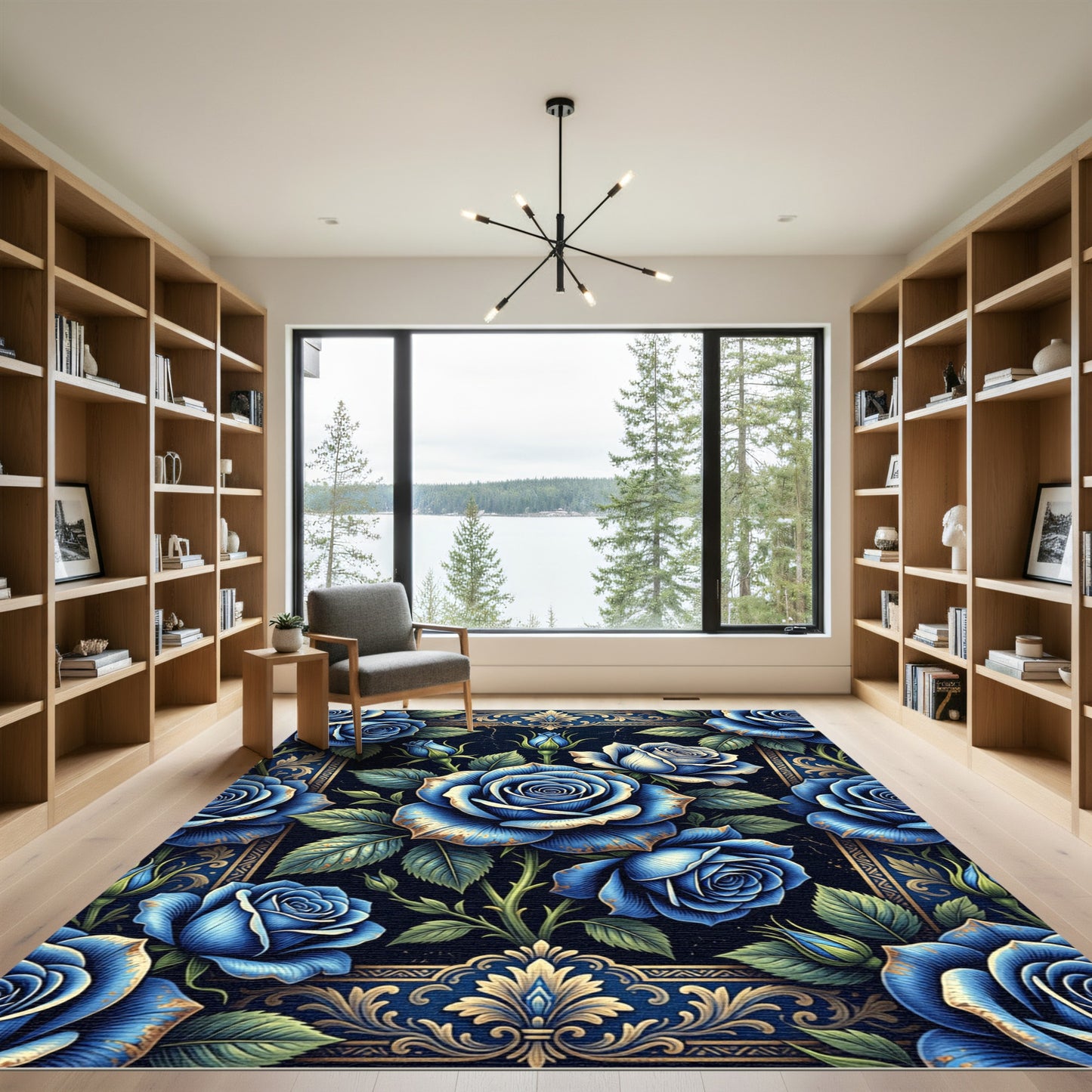 Royal Blue Rose Flourish Border Rug