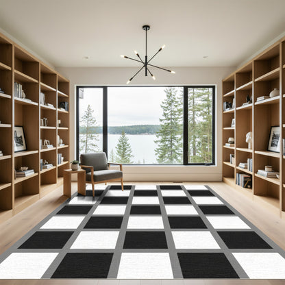Classic Black White Grid Squares Rug