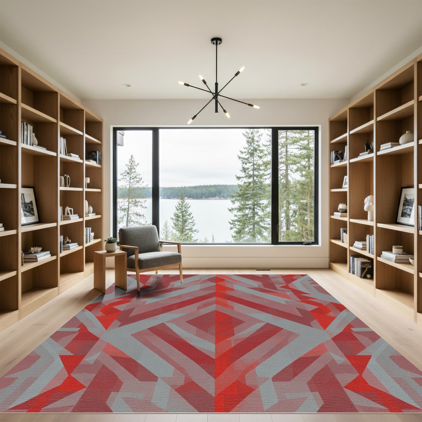 Geometric Red Shards Abstraction Rug