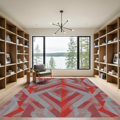 Geometric Red Shards Abstraction Rug