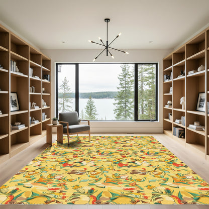 Golden Yellow Whimsical Floral Garden Rug