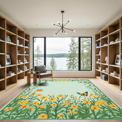 Yellow Daisy Field Butterfly Border Rug