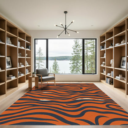 Orange Navy Swirling Tiger Stripes Rug