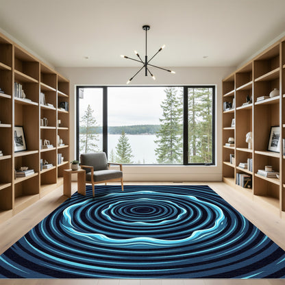 Circular Blue Water Ripples Abstract Art Rug