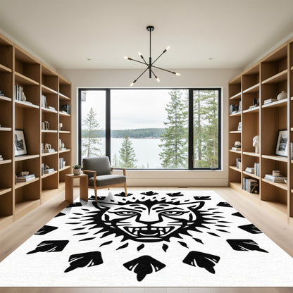 Striking Black Wild Cat Sunburst Rug