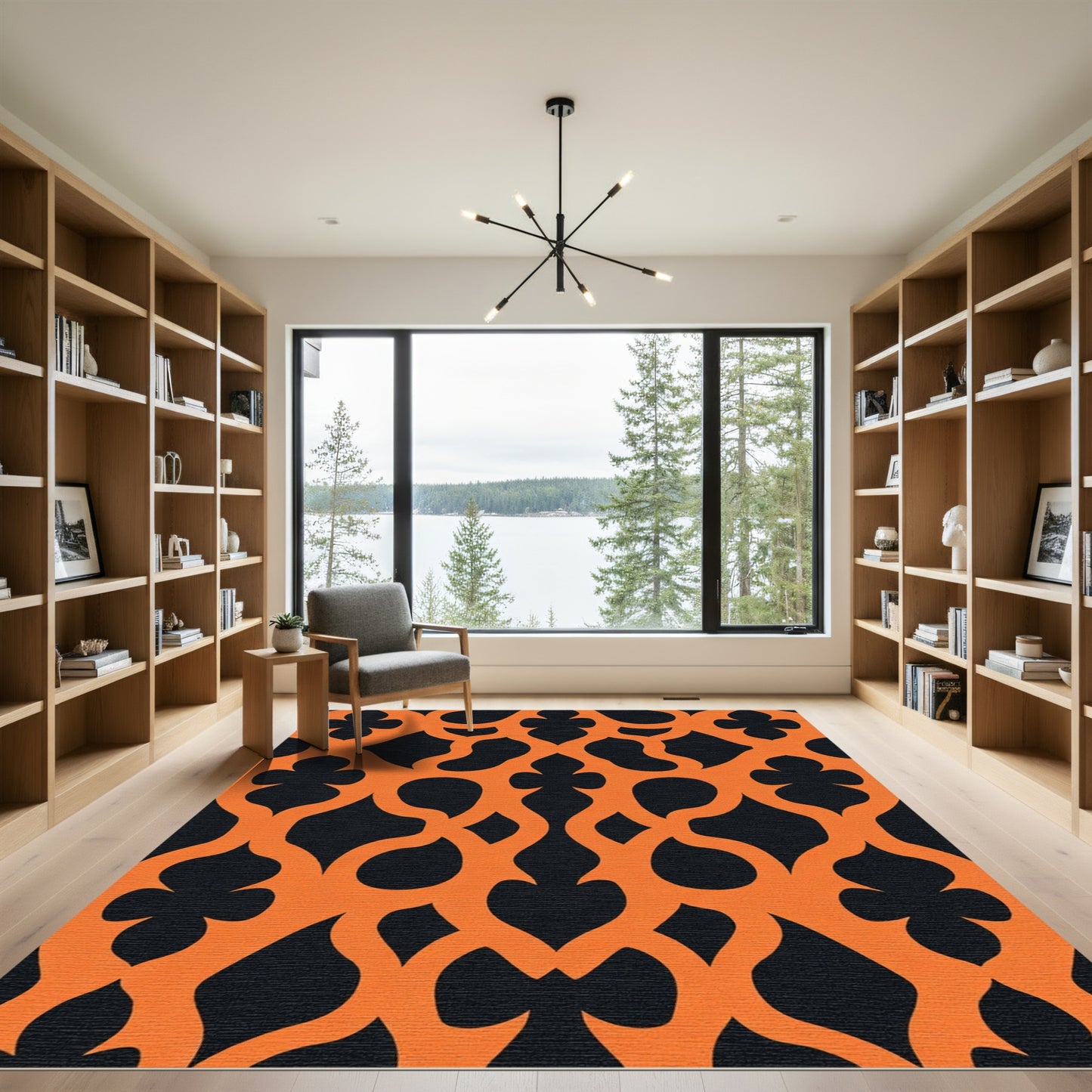 Orange Black Lattice Trellis Rug