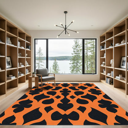 Orange Black Lattice Trellis Rug