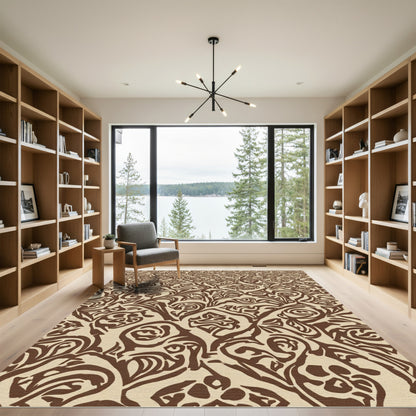 Rich Brown Floral Scroll Work Rug