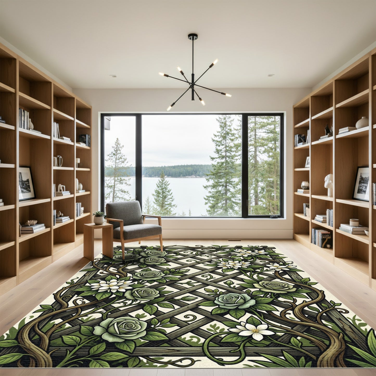 Sage Lattice Rose and Floral Trellis Rug
