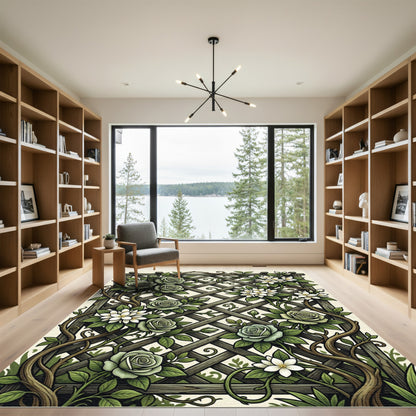 Sage Lattice Rose and Floral Trellis Rug