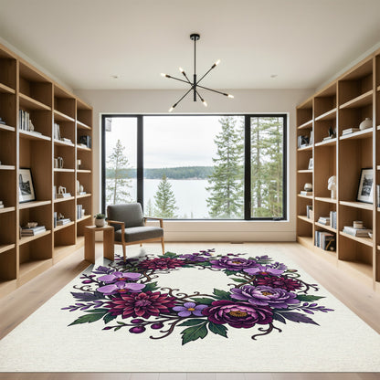 Elegant Purple Orchid Chrysanthemum Wreath Rug
