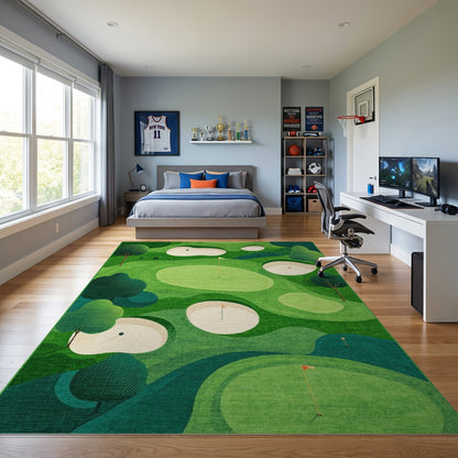 Lush Green Golf Bunkers Trees Rug