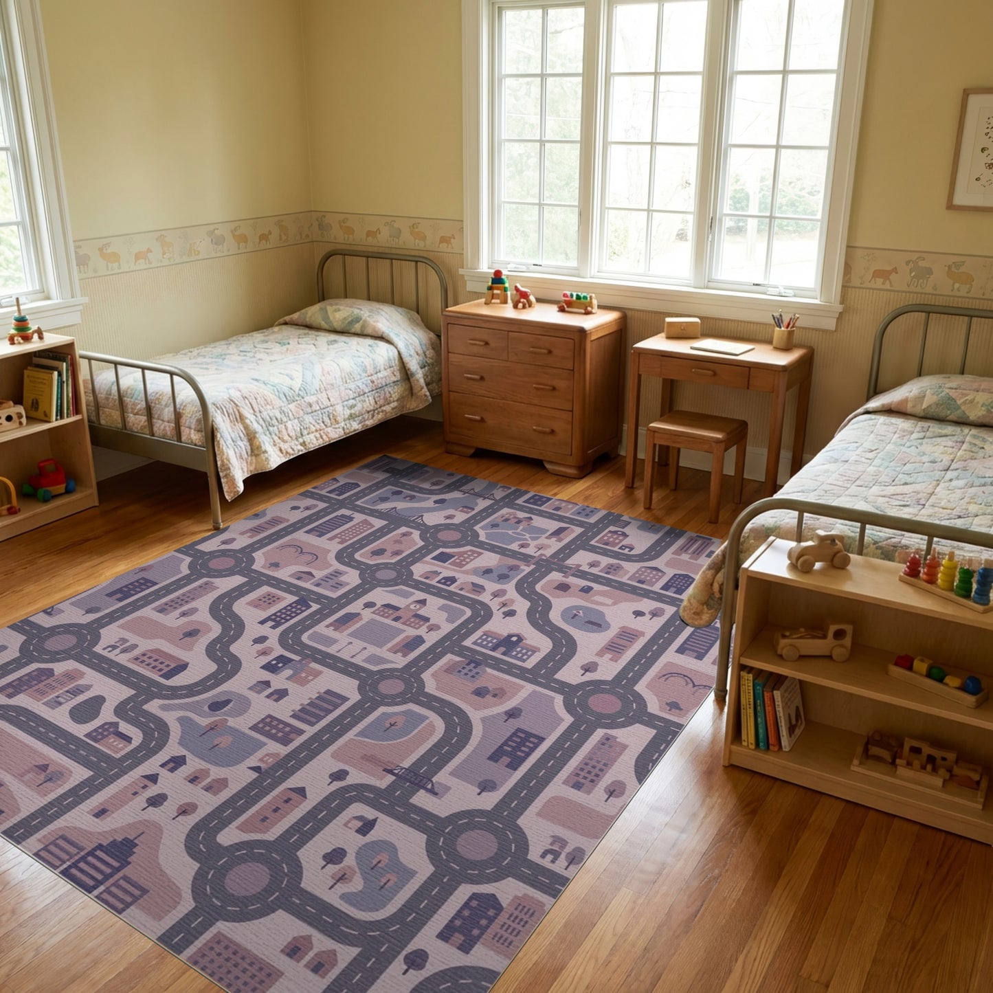 Purple City Street Grid Rug