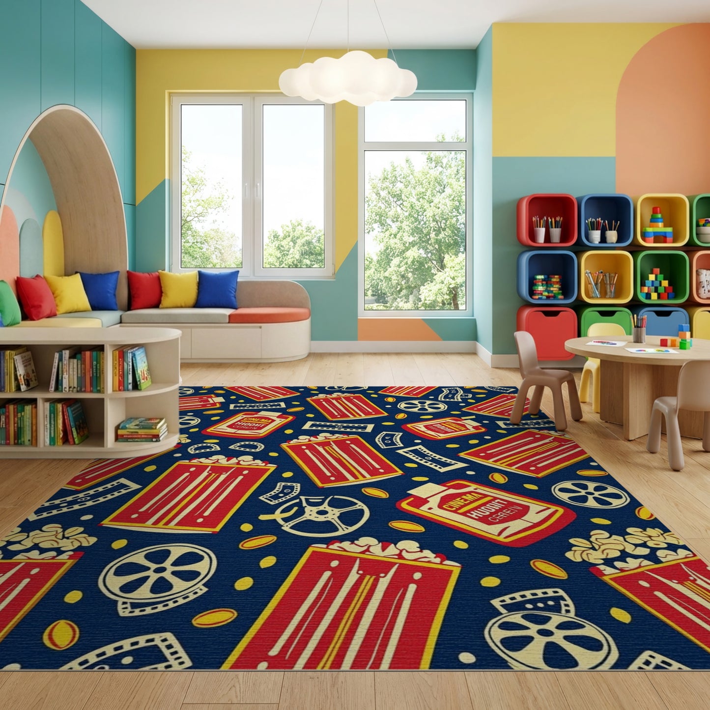 Retro Red Popcorn Film Reels Rug