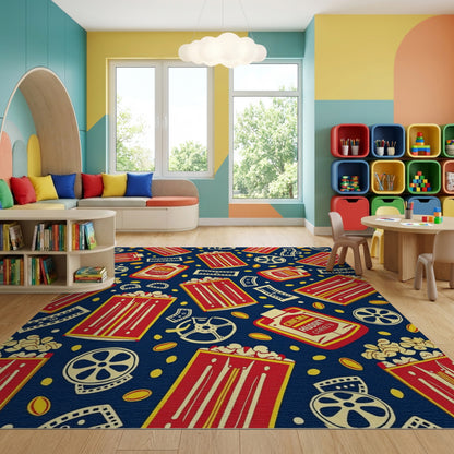 Retro Red Popcorn Film Reels Rug