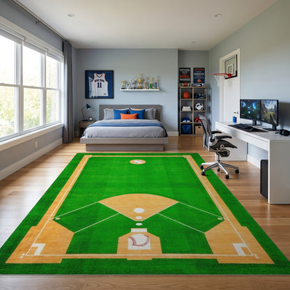 Sporty Green Baseball Diamond Rug